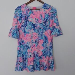 Lilly Pulitzer Sorrento Dress Ruffled Sleeves and Hem Size 12/14